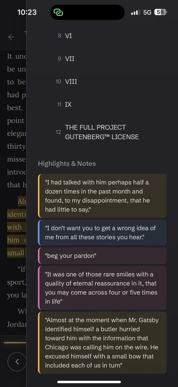 Every highlight gathered in the book's contents drawer