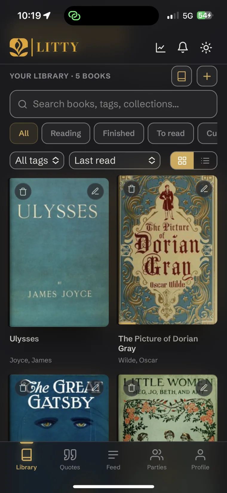 Library — your shelf of books with covers