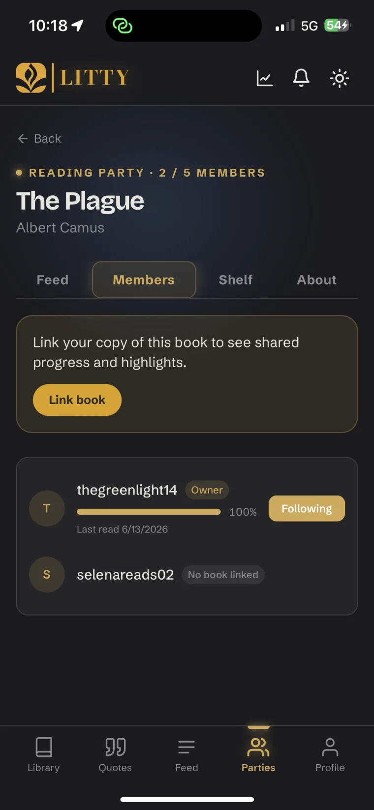 Party members and their reading progress
