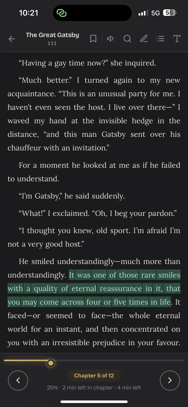 Reading view — justified type with an inline highlight