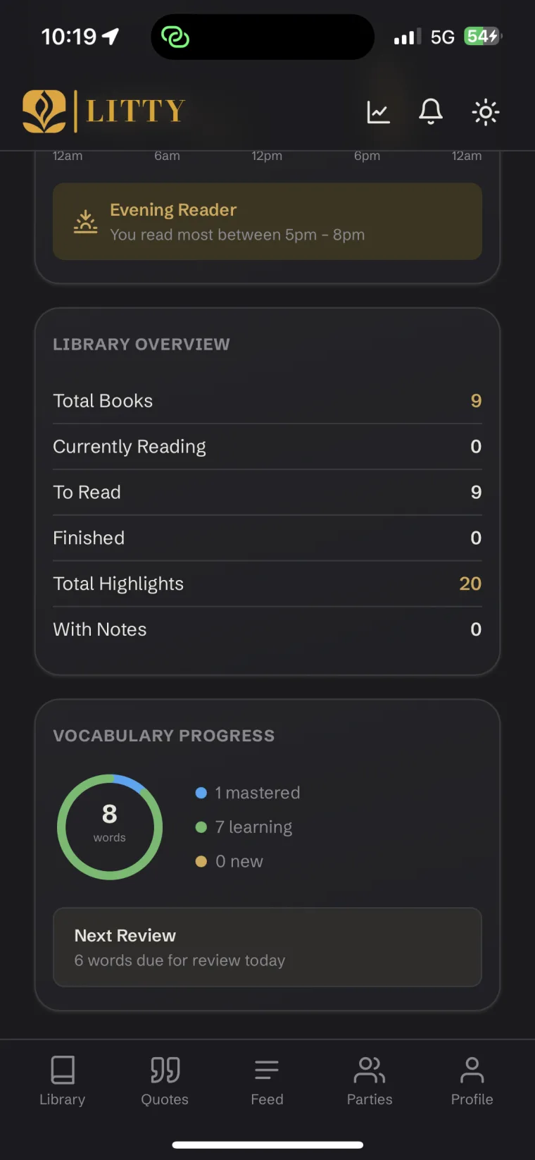 Vocabulary progress — words learned with spaced review